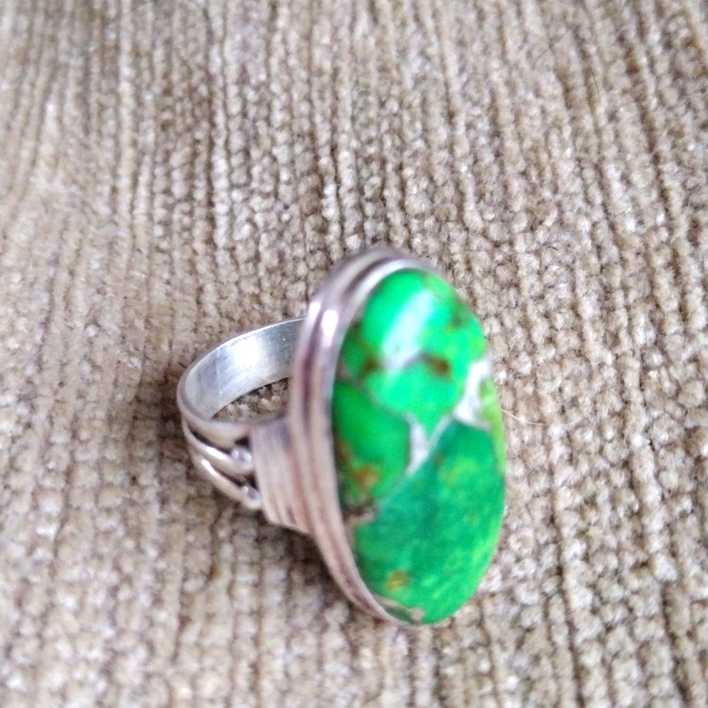 Green copper turquoise silver ring size 6.  1/2